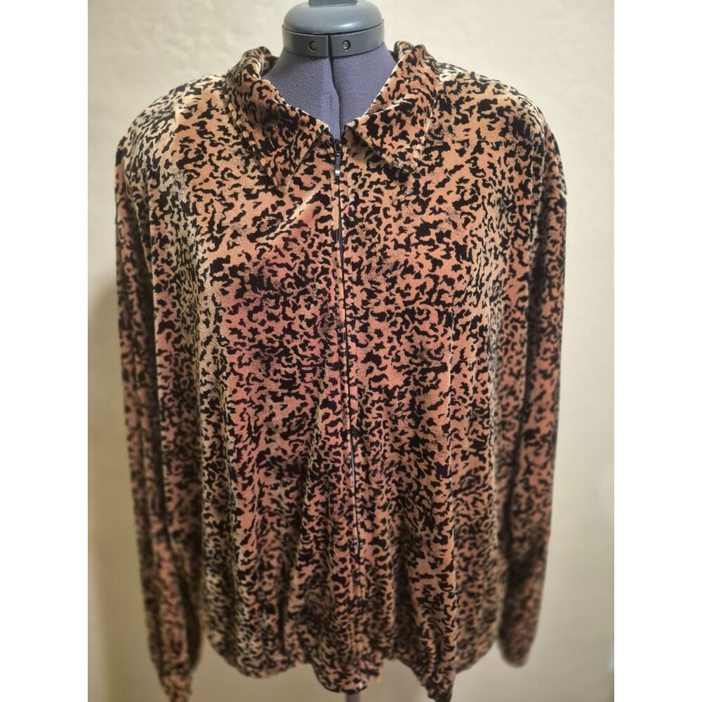 Joan Leslie 1X Animal Print Velour Jacket